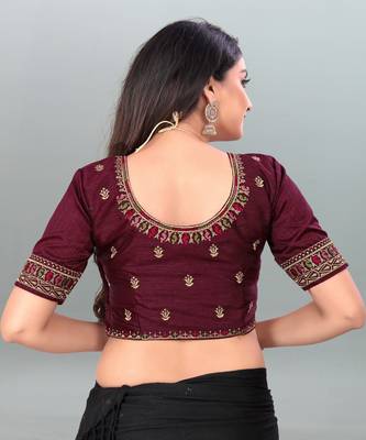 Glorious Wine color embroidered un-stitched blouse 2