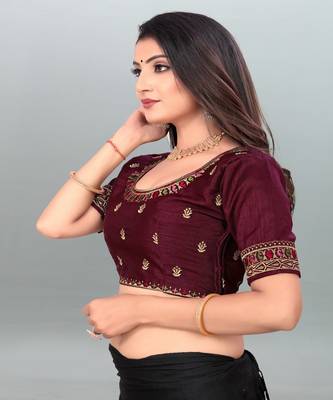 Glorious Wine color embroidered un-stitched blouse 4