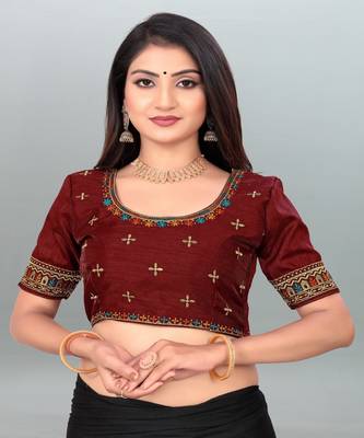 Gorgeous Maroon color embroidered un-stitched blouse 1