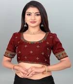 Gorgeous Maroon color embroidered un-stitched blouse
