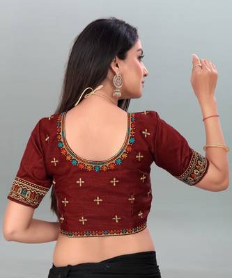 Gorgeous Maroon color embroidered un-stitched blouse 2