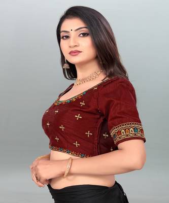 Gorgeous Maroon color embroidered un-stitched blouse 3
