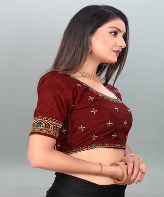 Gorgeous Maroon color embroidered un-stitched blouse 4