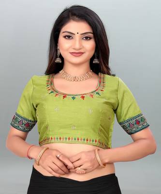 Lovely Parrot Green color embroidered un-stitched blouse 1