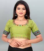 Lovely Parrot Green color embroidered un-stitched blouse