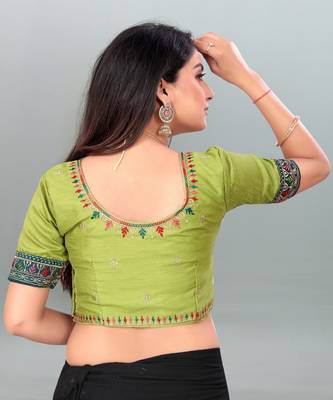 Lovely Parrot Green color embroidered un-stitched blouse 2
