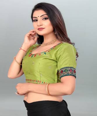 Lovely Parrot Green color embroidered un-stitched blouse 3