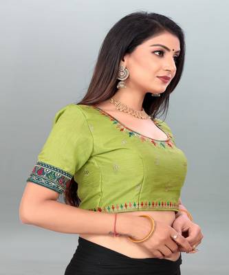 Lovely Parrot Green color embroidered un-stitched blouse 4