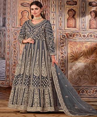 Grey Net Anarkali Salwar Kameez 1