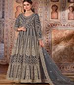Grey Net Anarkali Salwar Kameez