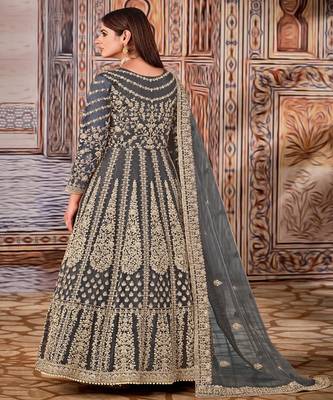 Grey Net Anarkali Salwar Kameez 3