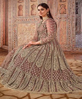 Light Beige Net Anarkali Salwar Kameez 2