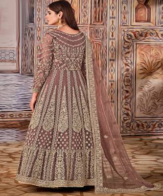 Light Beige Net Anarkali Salwar Kameez 3