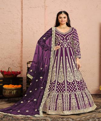 Wine Net Anarkali Salwar Kameez 1