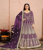 Wine Net Anarkali Salwar Kameez