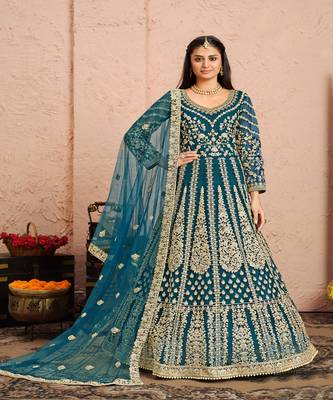 Teal Net Anarkali Salwar Kameez 1