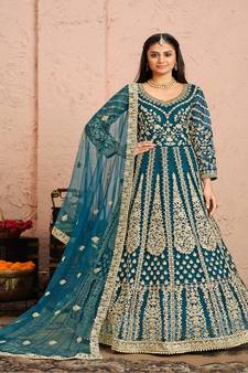 Teal Net Anarkali Salwar Kameez