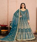 Teal Net Anarkali Salwar Kameez