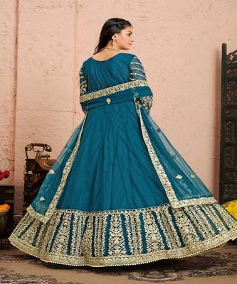 Teal Net Anarkali Salwar Kameez 2