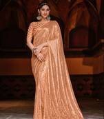Orange Color Designer Party Wear Georgette Sequence Saree With Un Stitched Blouse