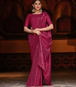 Rani Pink Color Party Wear Georgette Sequence Saree With Un Stitched Blouse