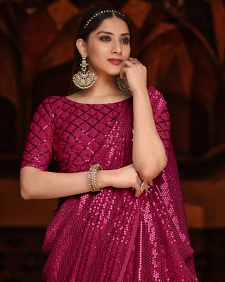 Rani Pink Color Party Wear Georgette sequin Saree With Un Stitched Blouse 2