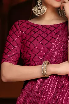 Rani Pink Color Party Wear Georgette sequin Saree With Un Stitched Blouse