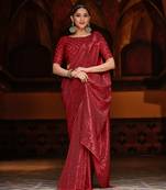 Red Color Designer Party Wear Georgette Sequence Saree With Un Stitched Blouse