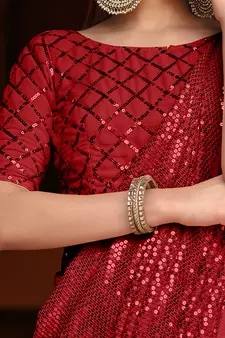Red Color Designer Party Wear Georgette sequin Saree With Un Stitched Blouse