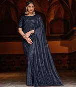 Blue Color Designer Party Wear Georgette Sequence Saree With Un Stitched Blouse