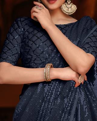 Blue Color Designer Party Wear Georgette sequin Saree With Un Stitched Blouse 3