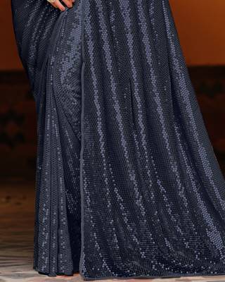 Blue Color Designer Party Wear Georgette sequin Saree With Un Stitched Blouse 4