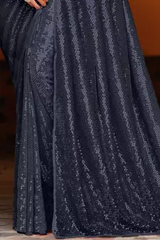 Blue Color Designer Party Wear Georgette sequin Saree With Un Stitched Blouse