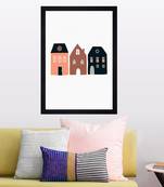 Three Houses Kids Textured Paper Framed Art Print  For Kids Room