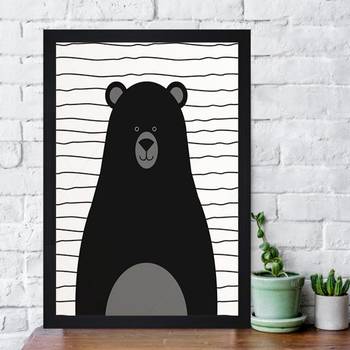 Stencil Grizzly Bear Kids Textured Paper Framed Art Print  For Kids Room 2