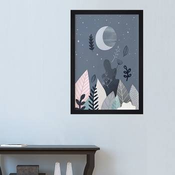 Moon And Tree Kids Textured Paper Framed Art Print  For Kids Room 1