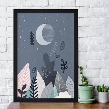 Moon And Tree Kids Textured Paper Framed Art Print  For Kids Room 2