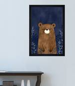 Brown Teddy Bear Standing Kids Textured Paper Framed Art Print  For Kids Room
