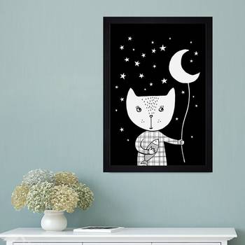 Cat And Moon Kids Textured Paper Framed Art Print  For Kids Room 1
