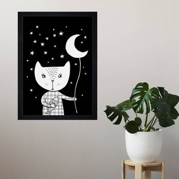 Cat And Moon Kids Textured Paper Framed Art Print  For Kids Room 2