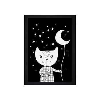 Cat And Moon Kids Textured Paper Framed Art Print  For Kids Room 3
