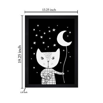 Cat And Moon Kids Textured Paper Framed Art Print  For Kids Room 5