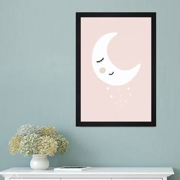 Sleeping Stars And Moon Eyes Kids Textured Paper Framed Art Print  For Kids Room 1