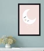 Sleeping Stars And Moon Eyes Kids Textured Paper Framed Art Print  For Kids Room