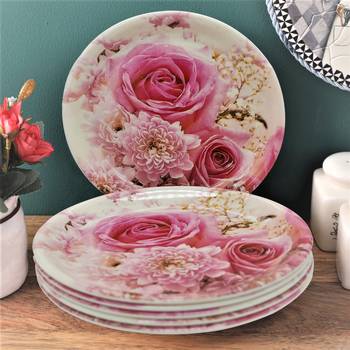 Pink Rose Floral Melamine Full Plates 1
