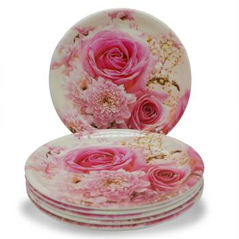 Pink Rose Floral Melamine Full Plates 2