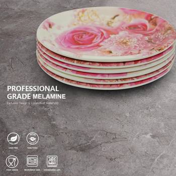 Pink Rose Floral Melamine Full Plates 4