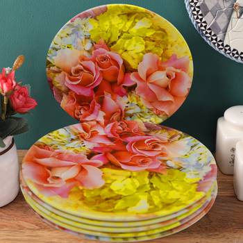 Pink Floral With Yellow Patel  Melamine Full Plates 1