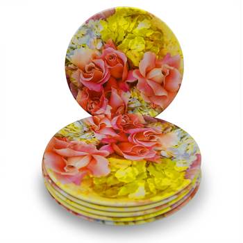 Pink Floral With Yellow Patel  Melamine Full Plates 2