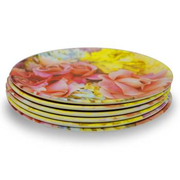Pink Floral With Yellow Patel  Melamine Full Plates 3